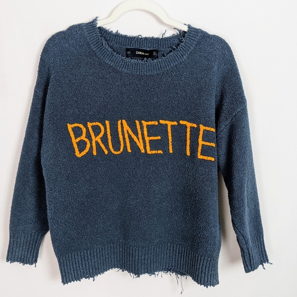 Zara BRUNETTE Spell Out Frayed Raw Oversized Slouchy Sweater BLOGGER FAVORITE M - Picture 9 of 12